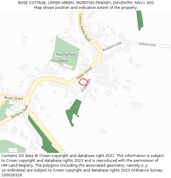 ROSE COTTAGE, UPPER GREEN, MORETON PINKNEY, DAVENTRY, NN11 3SG: Location map and indicative extent of plot