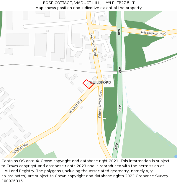 ROSE COTTAGE, VIADUCT HILL, HAYLE, TR27 5HT: Location map and indicative extent of plot