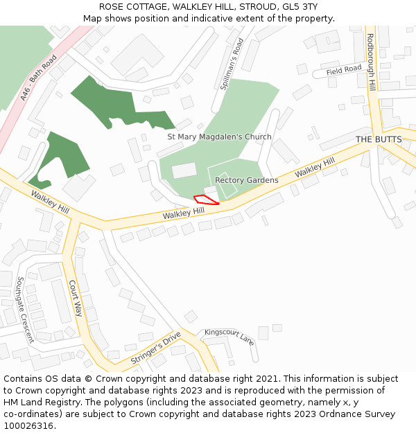 ROSE COTTAGE, WALKLEY HILL, STROUD, GL5 3TY: Location map and indicative extent of plot