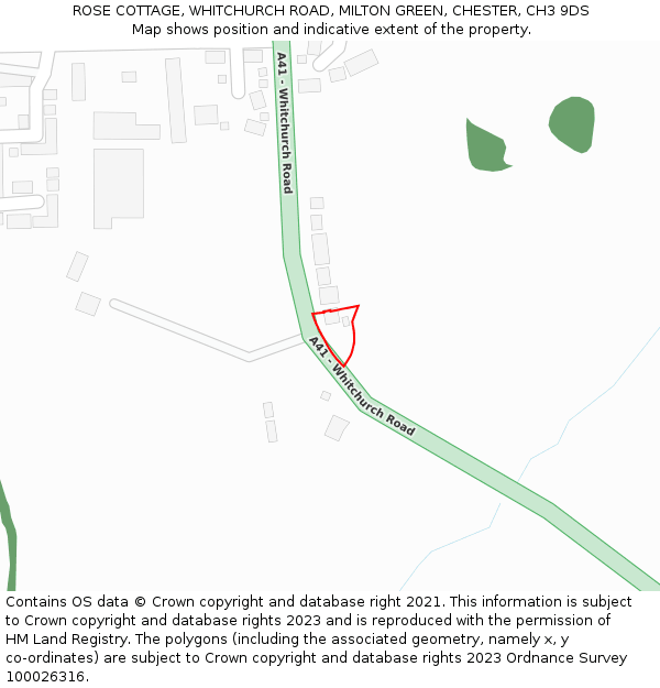 ROSE COTTAGE, WHITCHURCH ROAD, MILTON GREEN, CHESTER, CH3 9DS: Location map and indicative extent of plot