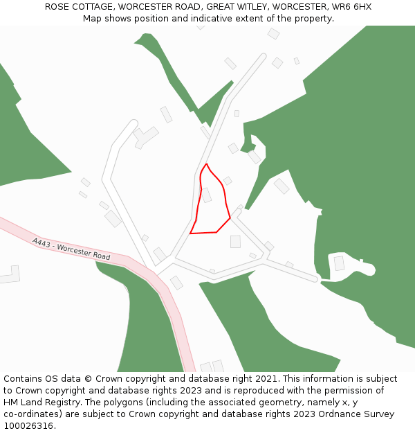 ROSE COTTAGE, WORCESTER ROAD, GREAT WITLEY, WORCESTER, WR6 6HX: Location map and indicative extent of plot