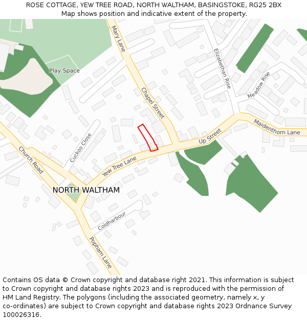 ROSE COTTAGE, YEW TREE ROAD, NORTH WALTHAM, BASINGSTOKE, RG25 2BX: Location map and indicative extent of plot