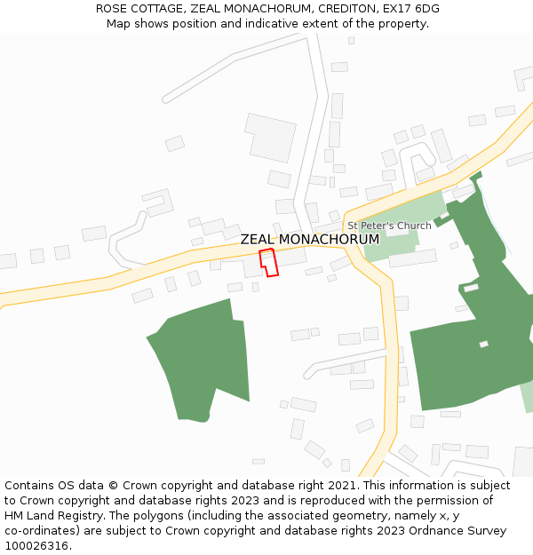 ROSE COTTAGE, ZEAL MONACHORUM, CREDITON, EX17 6DG: Location map and indicative extent of plot