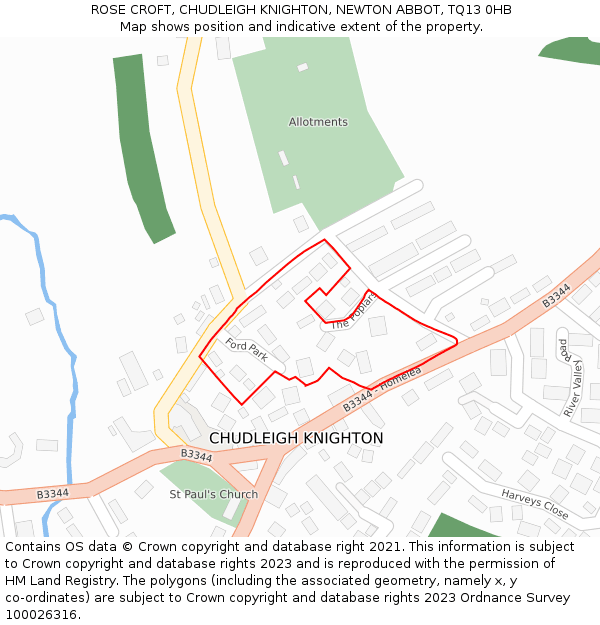 ROSE CROFT, CHUDLEIGH KNIGHTON, NEWTON ABBOT, TQ13 0HB: Location map and indicative extent of plot