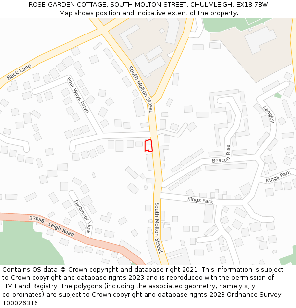 ROSE GARDEN COTTAGE, SOUTH MOLTON STREET, CHULMLEIGH, EX18 7BW: Location map and indicative extent of plot