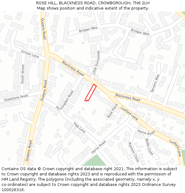 ROSE HILL, BLACKNESS ROAD, CROWBOROUGH, TN6 2LH: Location map and indicative extent of plot