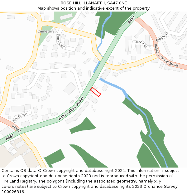 ROSE HILL, LLANARTH, SA47 0NE: Location map and indicative extent of plot