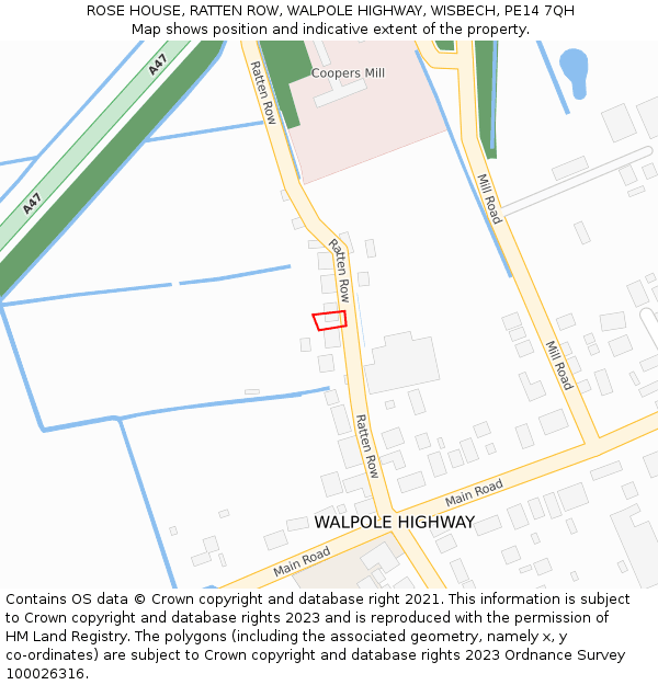 ROSE HOUSE, RATTEN ROW, WALPOLE HIGHWAY, WISBECH, PE14 7QH: Location map and indicative extent of plot