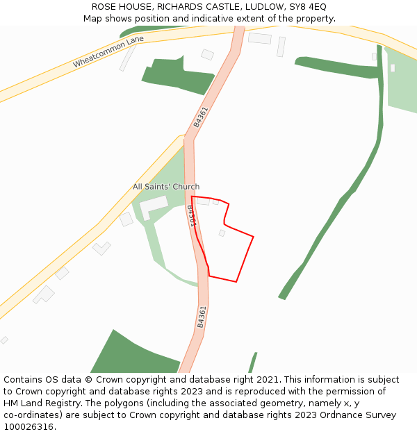 ROSE HOUSE, RICHARDS CASTLE, LUDLOW, SY8 4EQ: Location map and indicative extent of plot