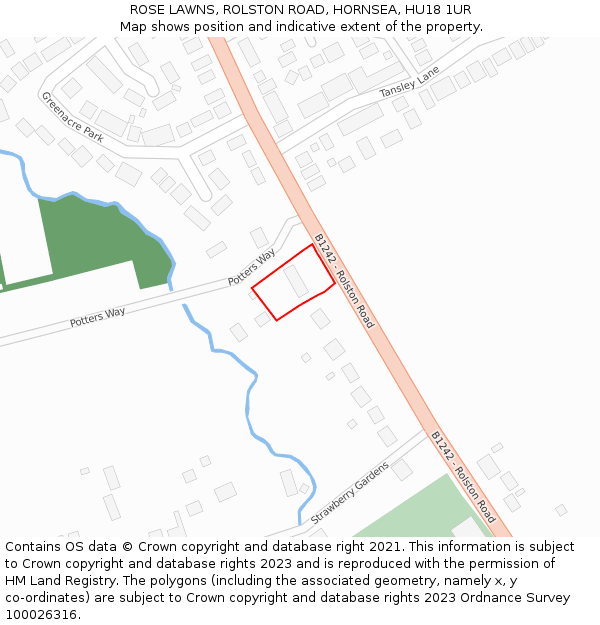 ROSE LAWNS, ROLSTON ROAD, HORNSEA, HU18 1UR: Location map and indicative extent of plot