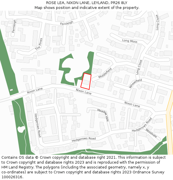 ROSE LEA, NIXON LANE, LEYLAND, PR26 8LY: Location map and indicative extent of plot