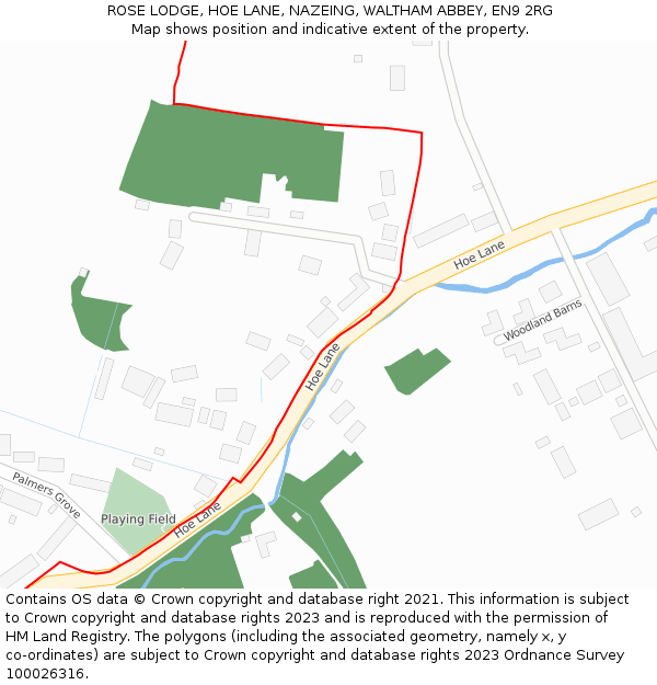 ROSE LODGE, HOE LANE, NAZEING, WALTHAM ABBEY, EN9 2RG: Location map and indicative extent of plot