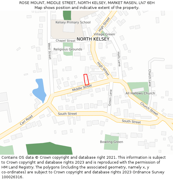 ROSE MOUNT, MIDDLE STREET, NORTH KELSEY, MARKET RASEN, LN7 6EH: Location map and indicative extent of plot