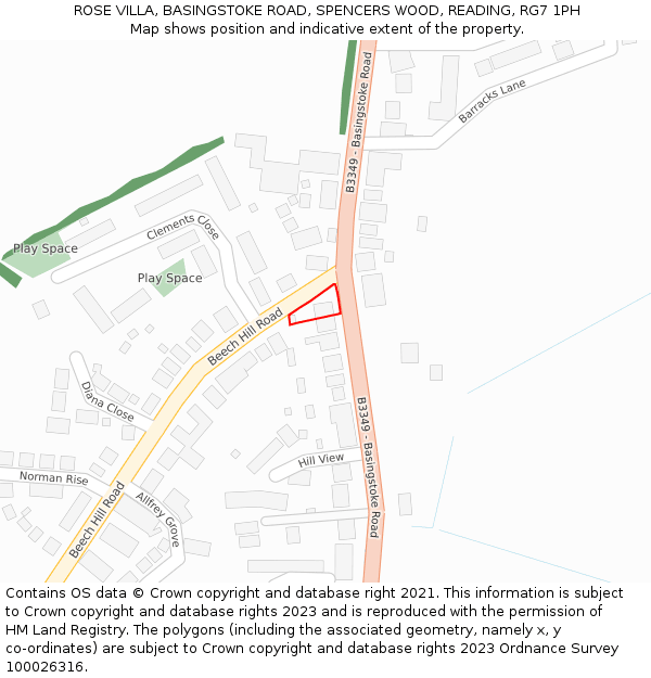 ROSE VILLA, BASINGSTOKE ROAD, SPENCERS WOOD, READING, RG7 1PH: Location map and indicative extent of plot