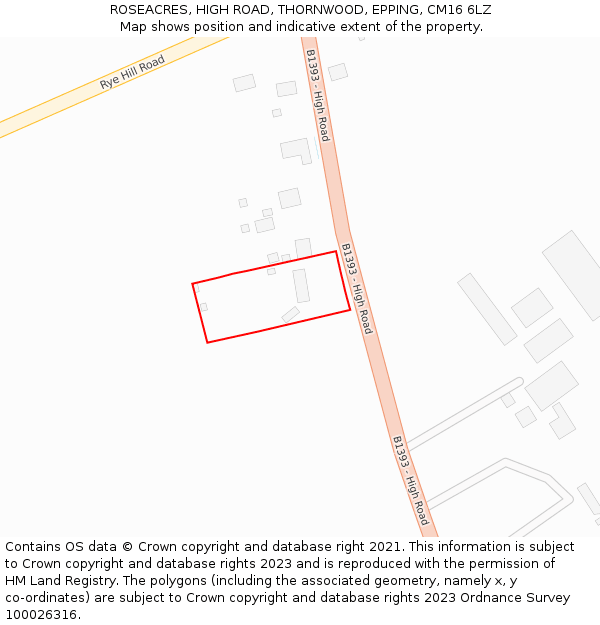 ROSEACRES, HIGH ROAD, THORNWOOD, EPPING, CM16 6LZ: Location map and indicative extent of plot
