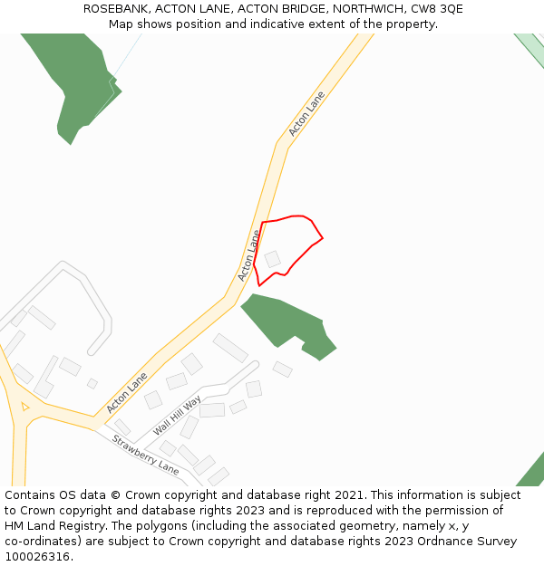 ROSEBANK, ACTON LANE, ACTON BRIDGE, NORTHWICH, CW8 3QE: Location map and indicative extent of plot