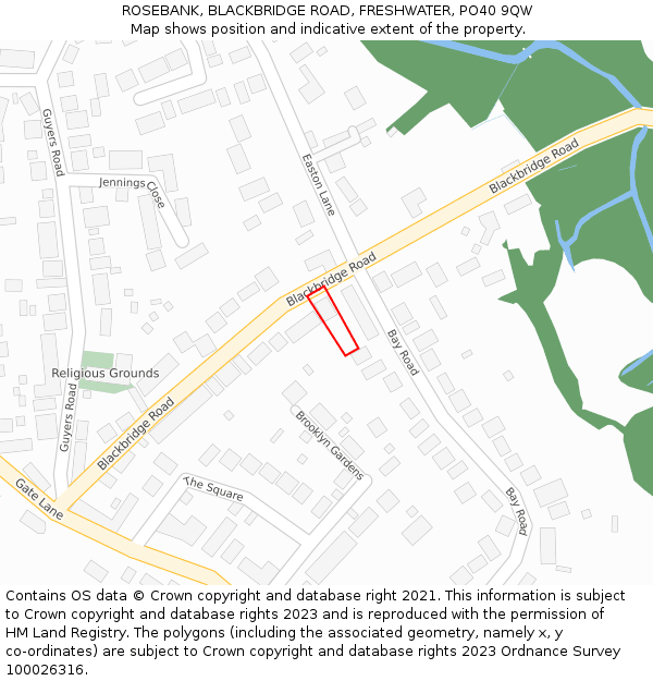 ROSEBANK, BLACKBRIDGE ROAD, FRESHWATER, PO40 9QW: Location map and indicative extent of plot