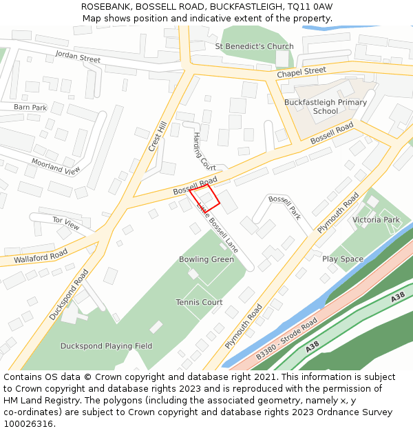 ROSEBANK, BOSSELL ROAD, BUCKFASTLEIGH, TQ11 0AW: Location map and indicative extent of plot