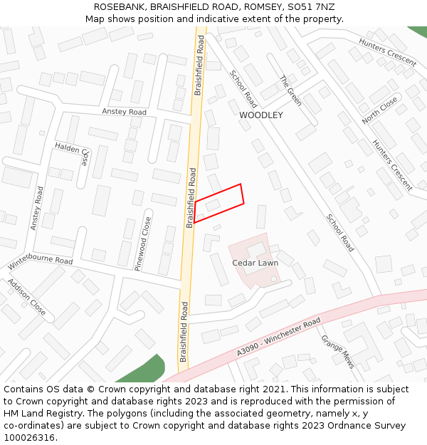 ROSEBANK, BRAISHFIELD ROAD, ROMSEY, SO51 7NZ: Location map and indicative extent of plot
