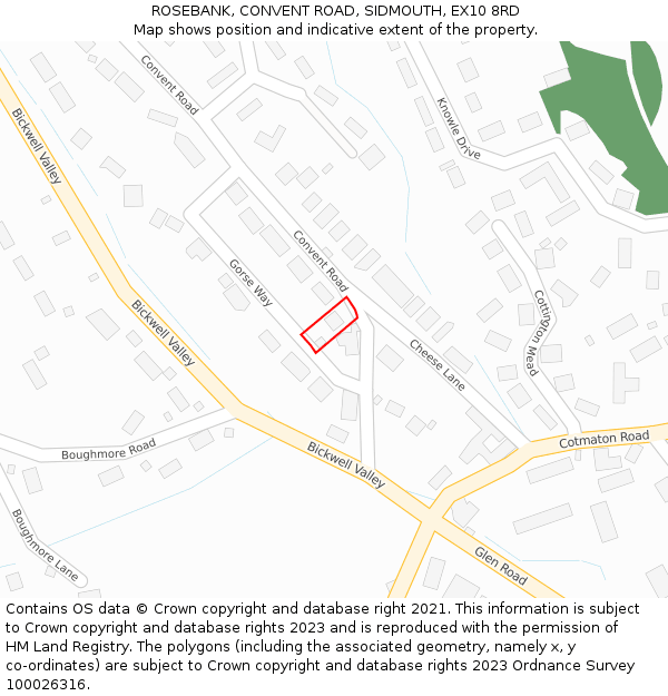 ROSEBANK, CONVENT ROAD, SIDMOUTH, EX10 8RD: Location map and indicative extent of plot