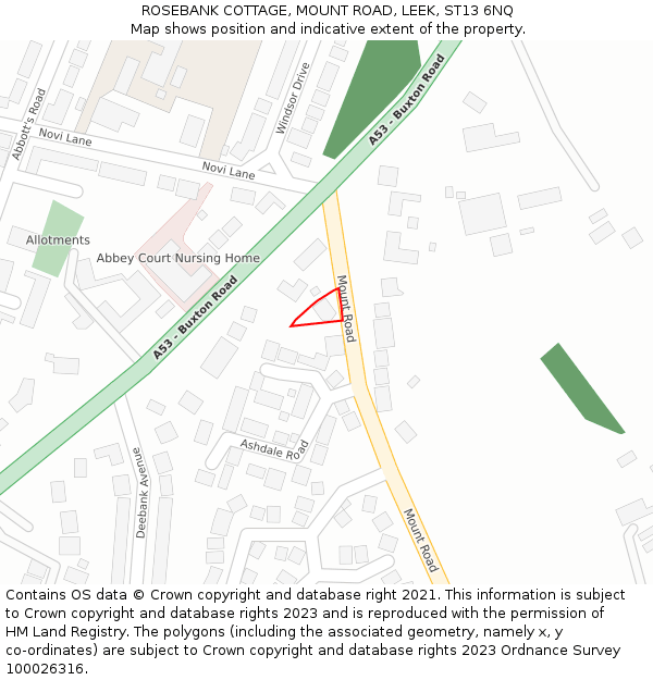 ROSEBANK COTTAGE, MOUNT ROAD, LEEK, ST13 6NQ: Location map and indicative extent of plot