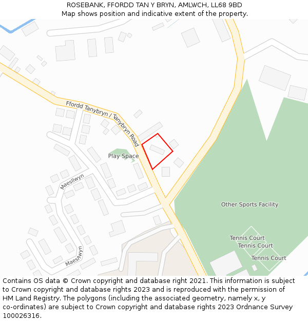 ROSEBANK, FFORDD TAN Y BRYN, AMLWCH, LL68 9BD: Location map and indicative extent of plot