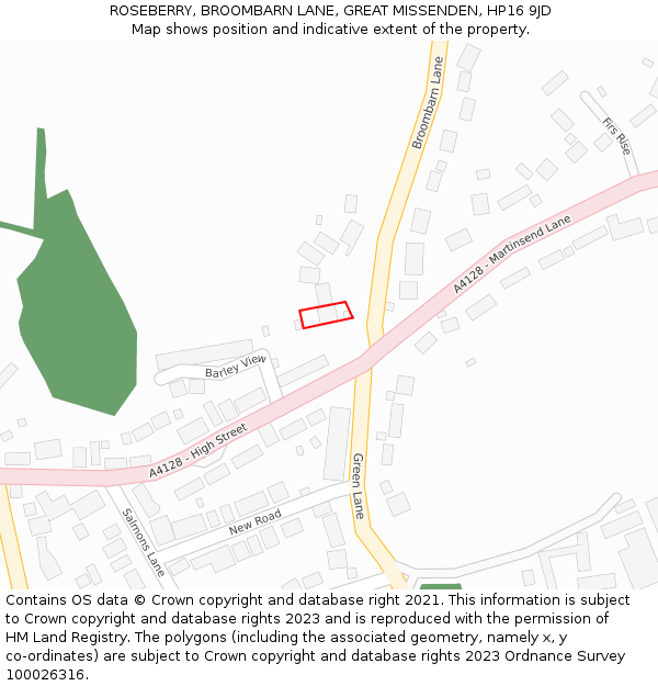 ROSEBERRY, BROOMBARN LANE, GREAT MISSENDEN, HP16 9JD: Location map and indicative extent of plot