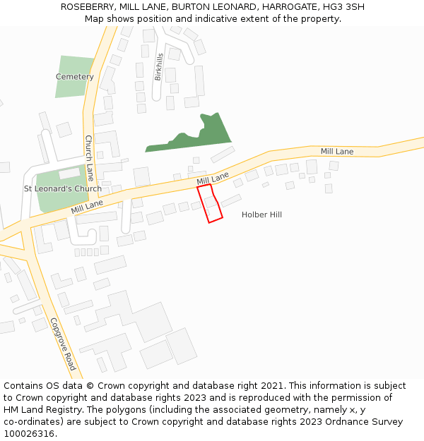 ROSEBERRY, MILL LANE, BURTON LEONARD, HARROGATE, HG3 3SH: Location map and indicative extent of plot