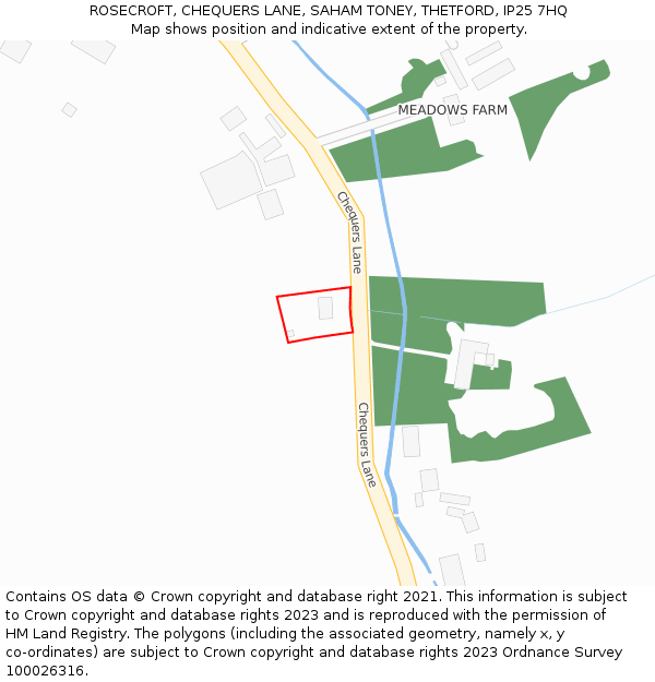 ROSECROFT, CHEQUERS LANE, SAHAM TONEY, THETFORD, IP25 7HQ: Location map and indicative extent of plot