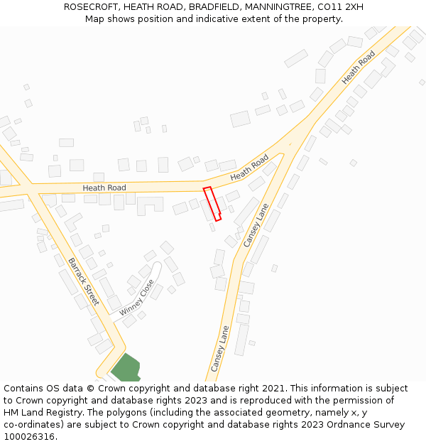 ROSECROFT, HEATH ROAD, BRADFIELD, MANNINGTREE, CO11 2XH: Location map and indicative extent of plot