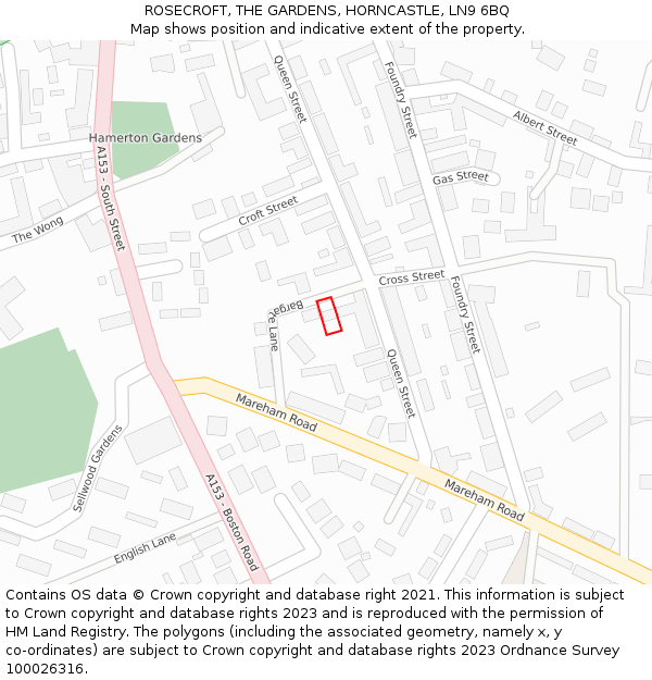 ROSECROFT, THE GARDENS, HORNCASTLE, LN9 6BQ: Location map and indicative extent of plot