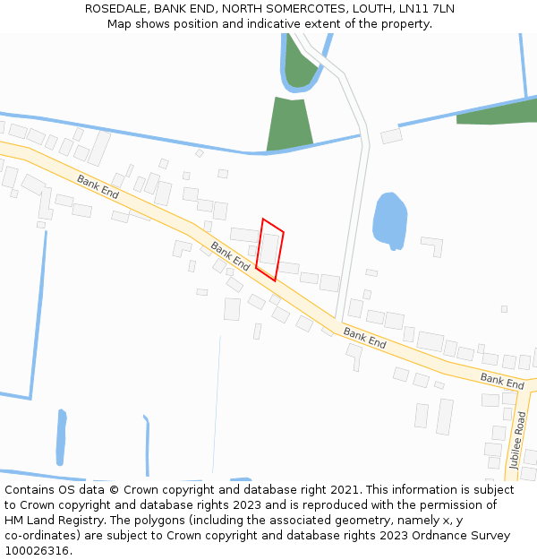 ROSEDALE, BANK END, NORTH SOMERCOTES, LOUTH, LN11 7LN: Location map and indicative extent of plot