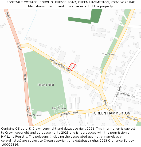 ROSEDALE COTTAGE, BOROUGHBRIDGE ROAD, GREEN HAMMERTON, YORK, YO26 8AE: Location map and indicative extent of plot