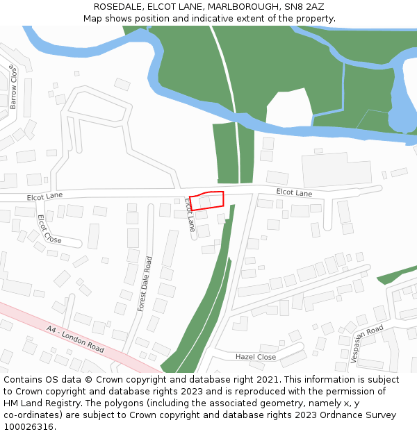 ROSEDALE, ELCOT LANE, MARLBOROUGH, SN8 2AZ: Location map and indicative extent of plot