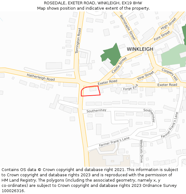 ROSEDALE, EXETER ROAD, WINKLEIGH, EX19 8HW: Location map and indicative extent of plot