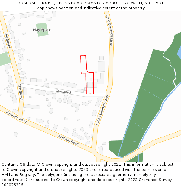 ROSEDALE HOUSE, CROSS ROAD, SWANTON ABBOTT, NORWICH, NR10 5DT: Location map and indicative extent of plot