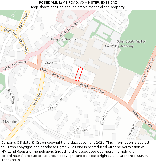 ROSEDALE, LYME ROAD, AXMINSTER, EX13 5AZ: Location map and indicative extent of plot