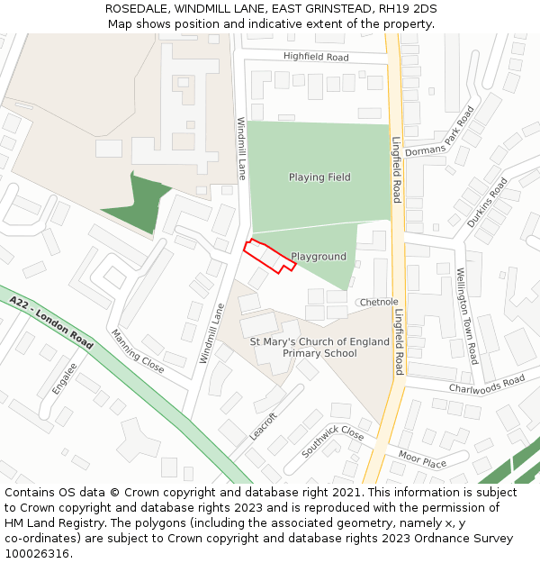ROSEDALE, WINDMILL LANE, EAST GRINSTEAD, RH19 2DS: Location map and indicative extent of plot