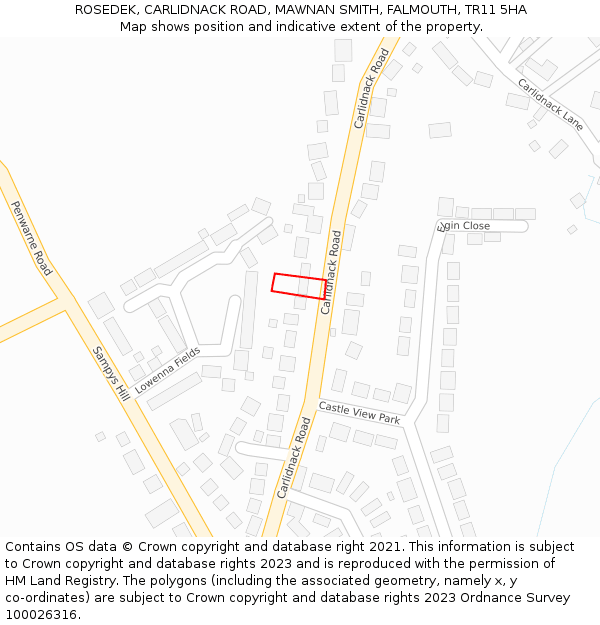 ROSEDEK, CARLIDNACK ROAD, MAWNAN SMITH, FALMOUTH, TR11 5HA: Location map and indicative extent of plot