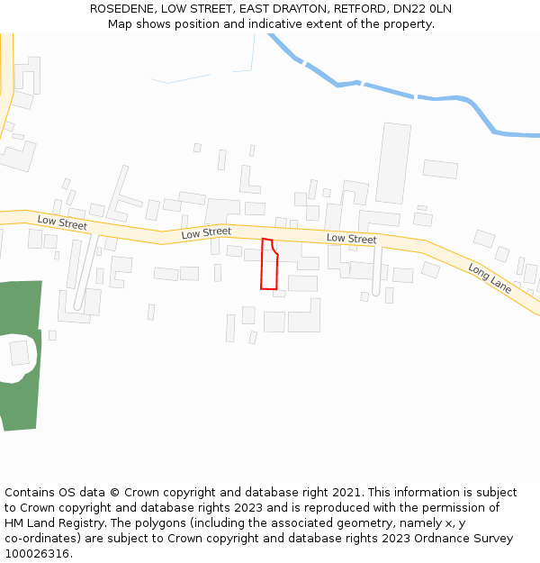 ROSEDENE, LOW STREET, EAST DRAYTON, RETFORD, DN22 0LN: Location map and indicative extent of plot