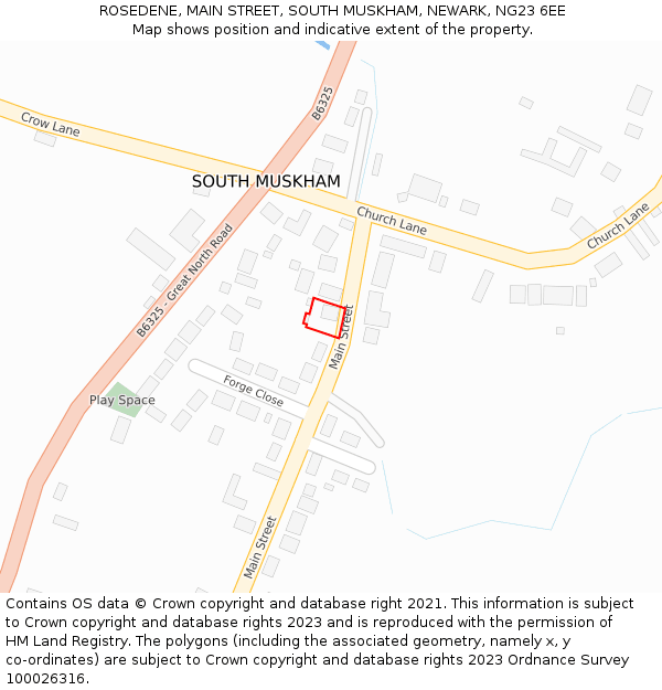 ROSEDENE, MAIN STREET, SOUTH MUSKHAM, NEWARK, NG23 6EE: Location map and indicative extent of plot