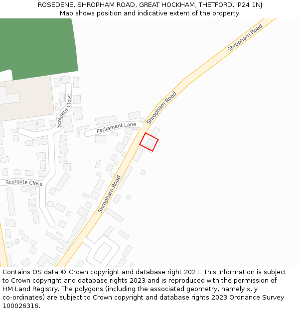 ROSEDENE, SHROPHAM ROAD, GREAT HOCKHAM, THETFORD, IP24 1NJ: Location map and indicative extent of plot