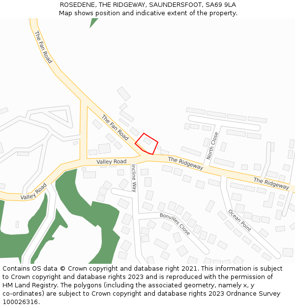 ROSEDENE, THE RIDGEWAY, SAUNDERSFOOT, SA69 9LA: Location map and indicative extent of plot