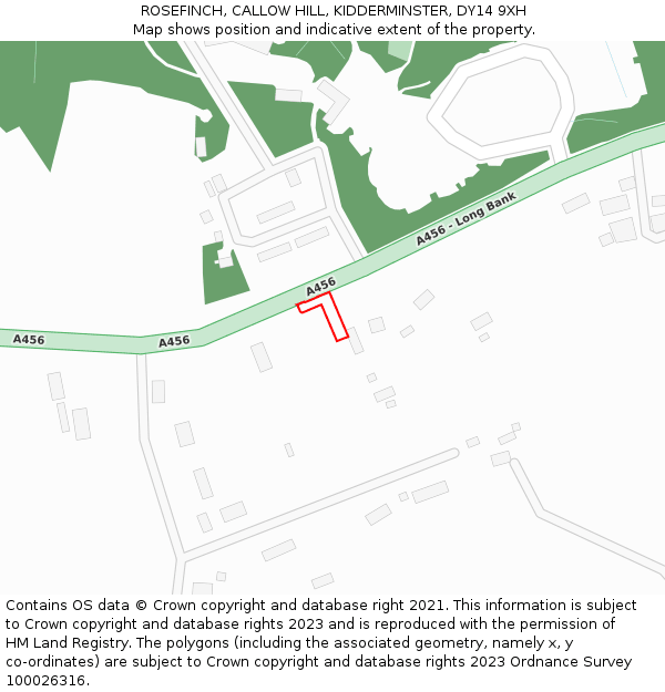 ROSEFINCH, CALLOW HILL, KIDDERMINSTER, DY14 9XH: Location map and indicative extent of plot