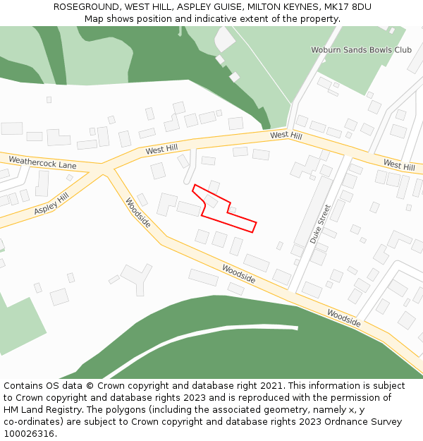 ROSEGROUND, WEST HILL, ASPLEY GUISE, MILTON KEYNES, MK17 8DU: Location map and indicative extent of plot