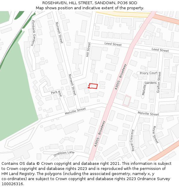 ROSEHAVEN, HILL STREET, SANDOWN, PO36 9DD: Location map and indicative extent of plot