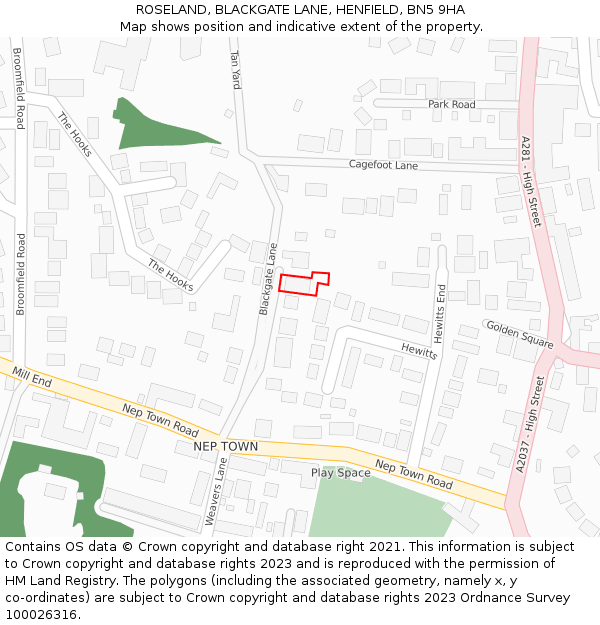 ROSELAND, BLACKGATE LANE, HENFIELD, BN5 9HA: Location map and indicative extent of plot