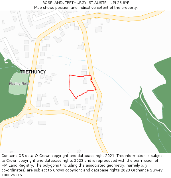 ROSELAND, TRETHURGY, ST AUSTELL, PL26 8YE: Location map and indicative extent of plot