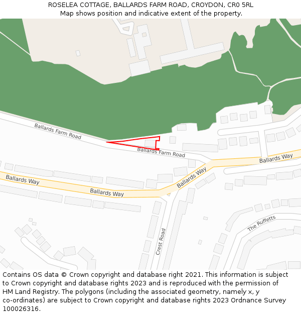 ROSELEA COTTAGE, BALLARDS FARM ROAD, CROYDON, CR0 5RL: Location map and indicative extent of plot