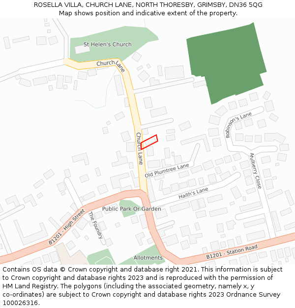 ROSELLA VILLA, CHURCH LANE, NORTH THORESBY, GRIMSBY, DN36 5QG: Location map and indicative extent of plot